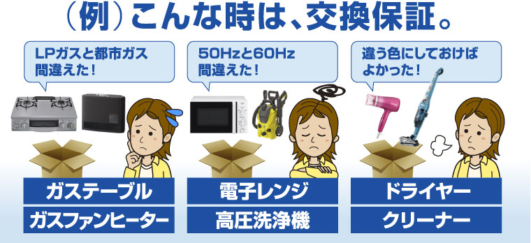 (例)こんな時は、交換保証。